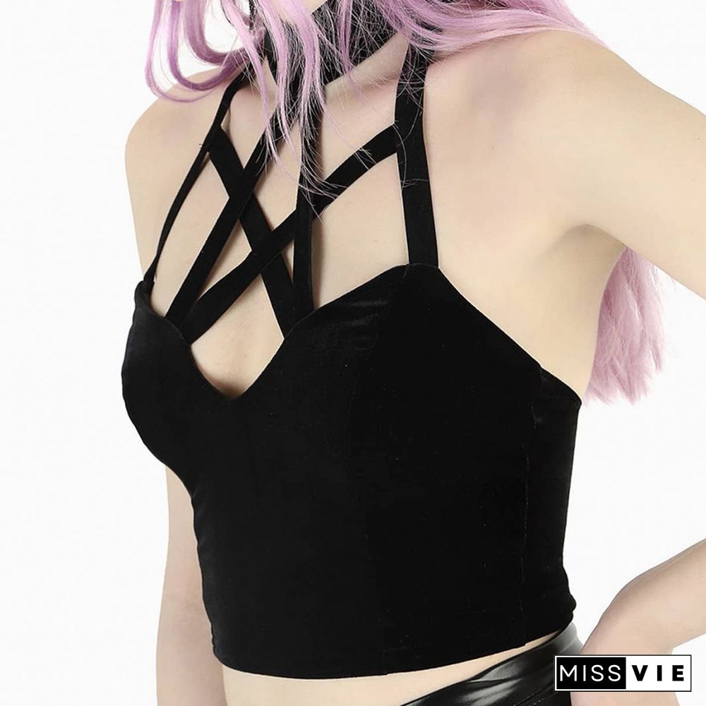 Goth Dark Aesthetic Gothic Pentagram Sexy Cropped Top Vintage Camisles Grunge Tank Tops Harajuku Backless Halter Fall Sexy