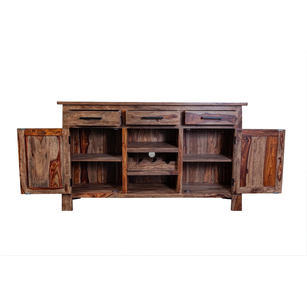 Porter Designs Kalispell Solid Sheesham Wood Sideboard Bar  Natural.