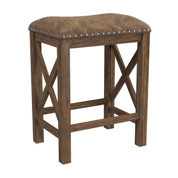 The Gray Barn Wild Hen Bench Wood Backless Counter Height Stool， Set of 2， Antique Brown Walnut