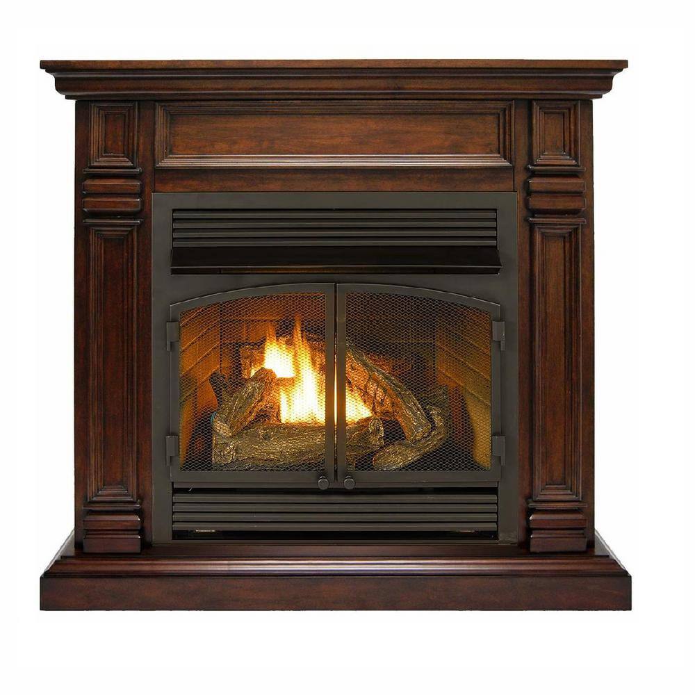 Duluth Forge 44 in. Ventless Dual Fuel Gas Fireplace in Walnut with Thermostat 170163