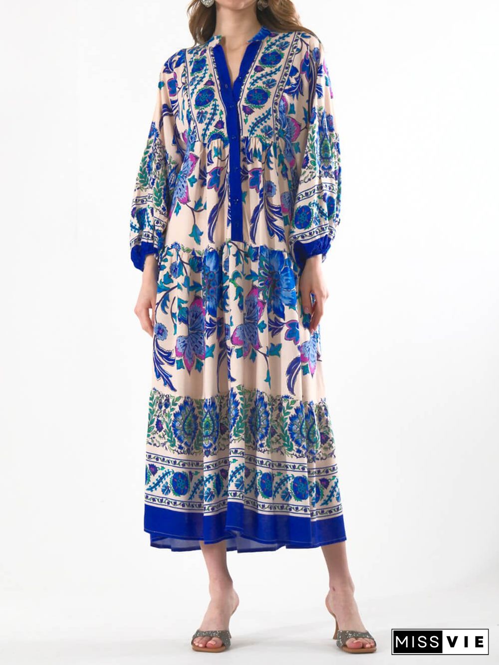 The Bohemian Bloom-Long Sleeve Maxi Dress