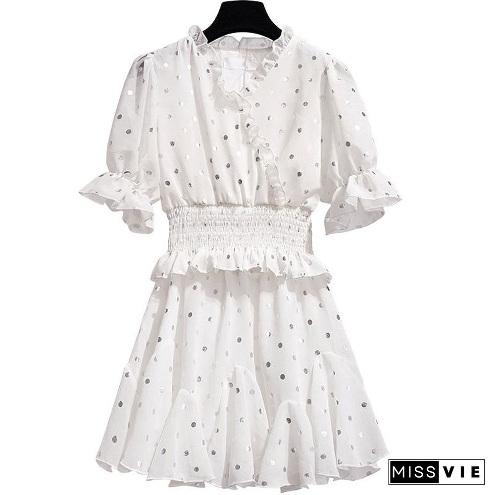 Sweety Chiffon Polka Dot Blouses+Skirt P15846