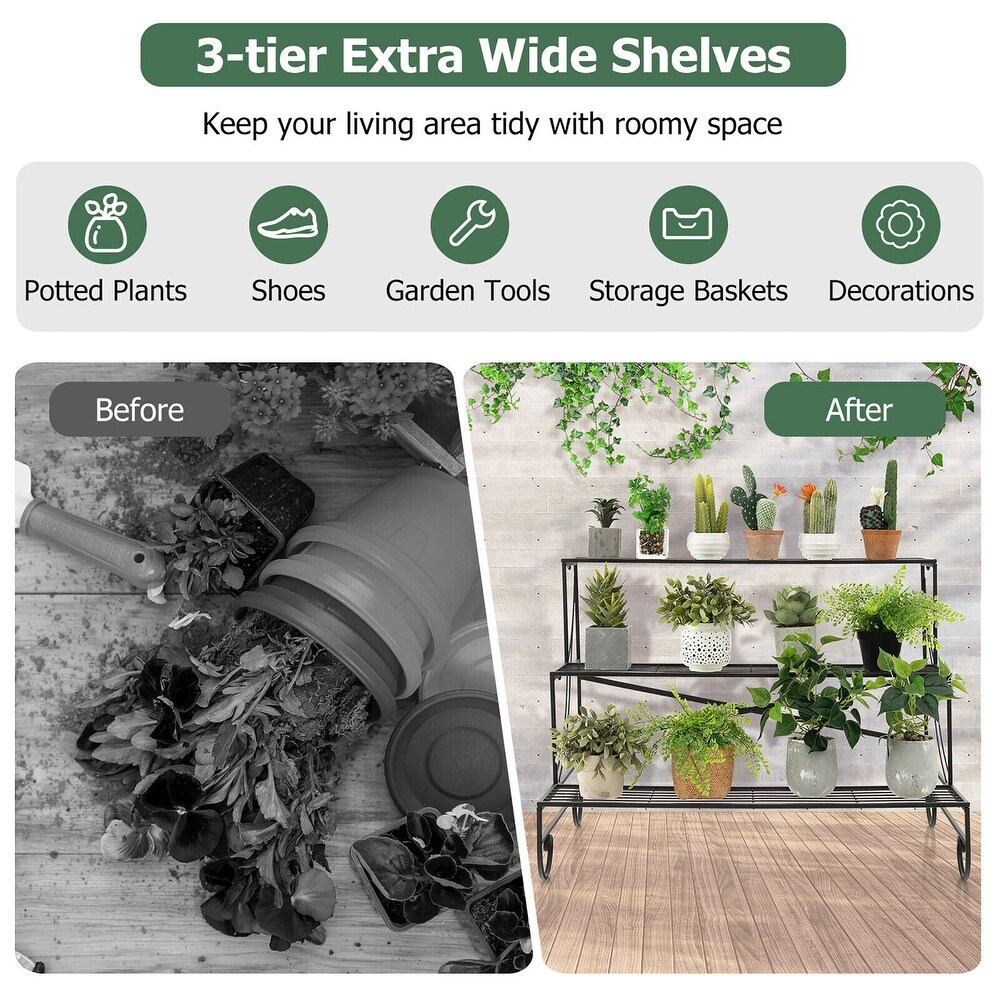 Gymax 3 Tier Metal Shelf Ladder Shaped Plant Stand Flower Pot Display