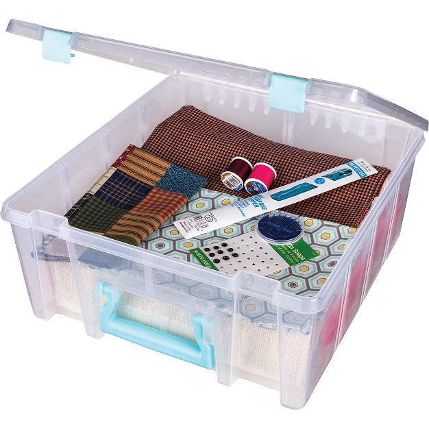 Artbin Super Satchel Double Deep W removable Dividers aqua Handle Latch amp Dividers