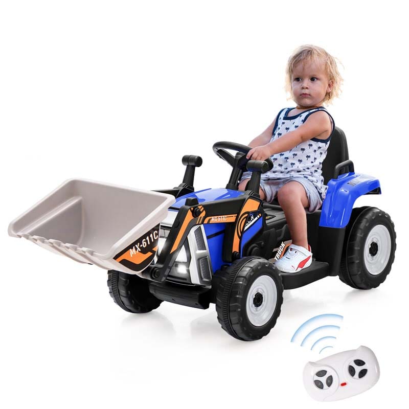 12V Kids Ride On Excavator Digger with Digging Bucket, Battery Powered Electric Tractor RC Construction Vehicle