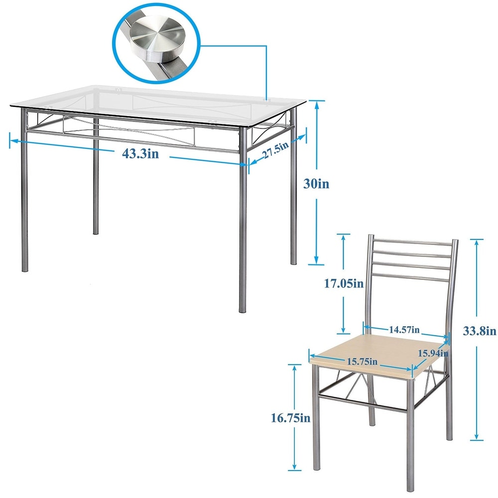 5 pieces Modern Dining Sets Tempered Glass Table Top and 4 PU Chairs