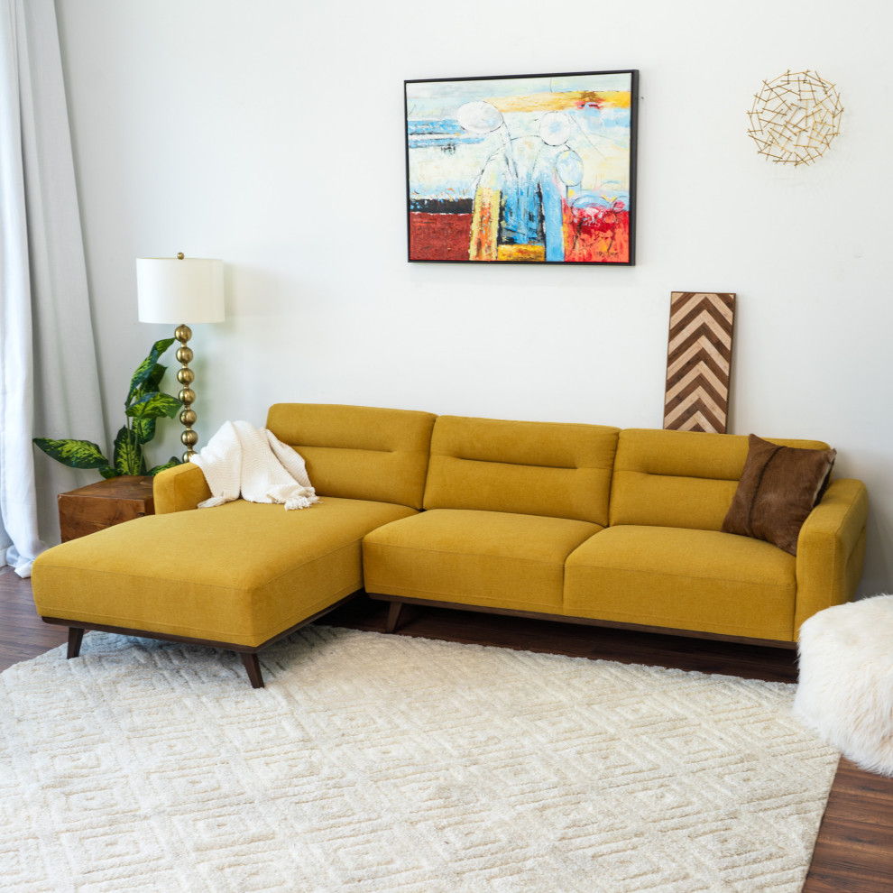 Adas Mid Century Modern L Shaped Linen Fabric Left Facing Dark Yellow Sectional   Midcentury   Sectional Sofas   by Ashcroft Furniture Co.  Houzz