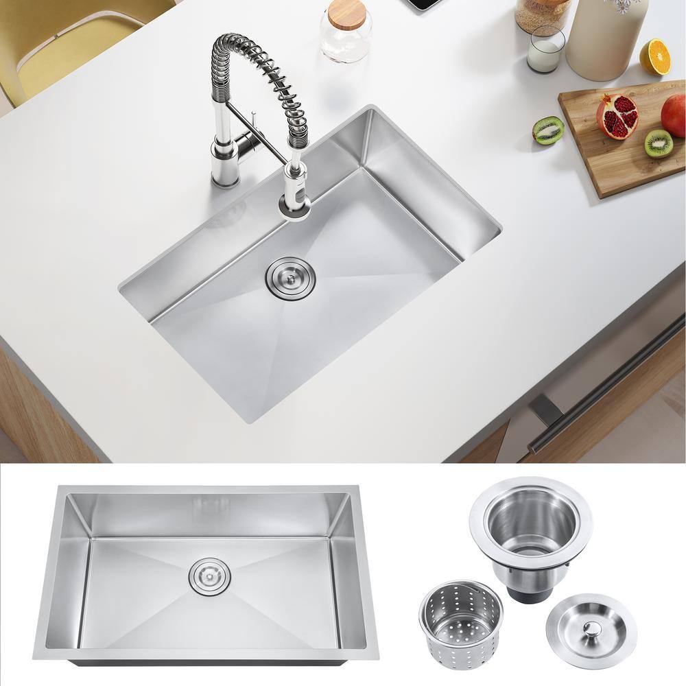 Attop Brushed 20-Gauge Stainless Steel 30 in. Single Bowl Undermount Scratch-Resistant Nano Kitchen Sink with Strainer NA301809R10-SL