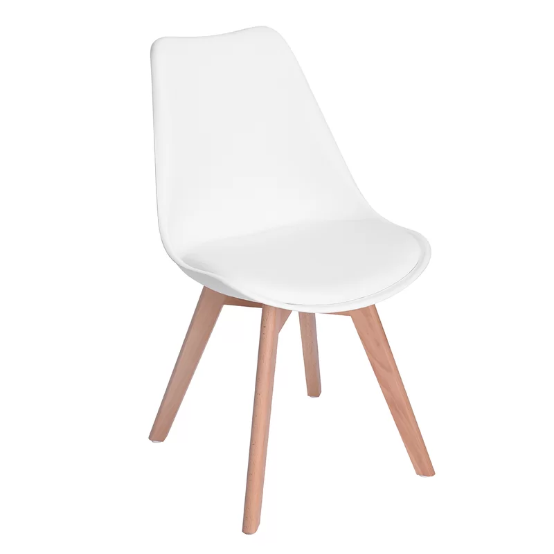 Matcha Chic Set of 4 Dining Chairs Mid-Century Modern Shell PU Seat with Wooden Legs-White