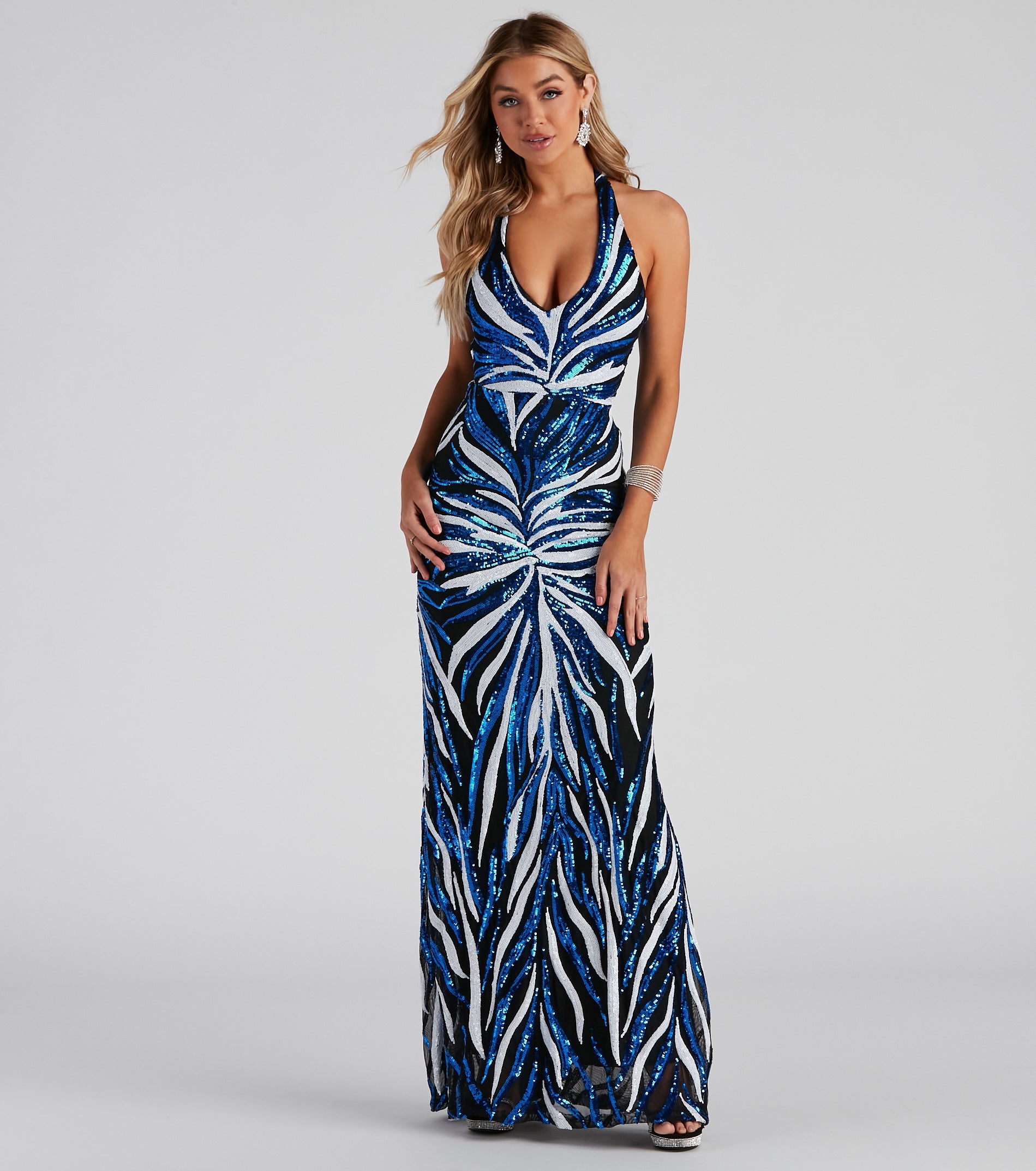 CLEARANCE - Jailene Formal Sequin Halter Dress