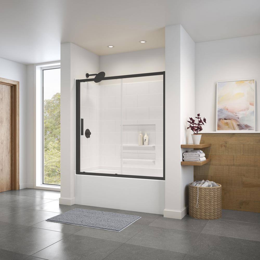 MAAX Connect 57 x 57 in. 6 mm Sliding Tub Door for Alcove Installation with Clear glass in Matte Black 135245-900-340-000