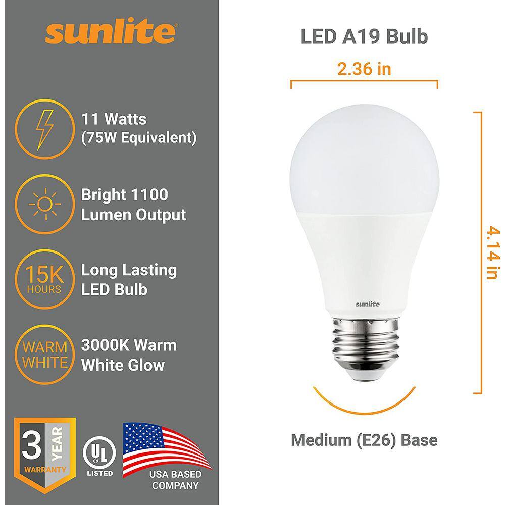 Sunlite 75-Watt Equivalent A19 Non-Dimmable Medium E26 Base Household LED Light Bulb in Warm White 3000K (12-Pack) HD03236-1