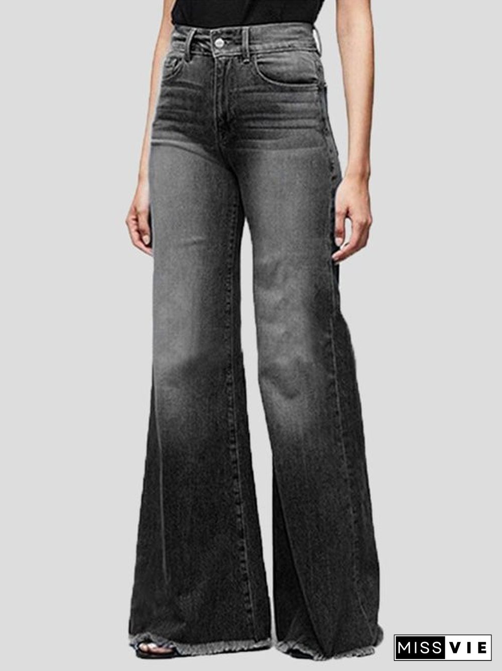 Women'S Jeans Slim Fit Wide Leg Fringed Jeans