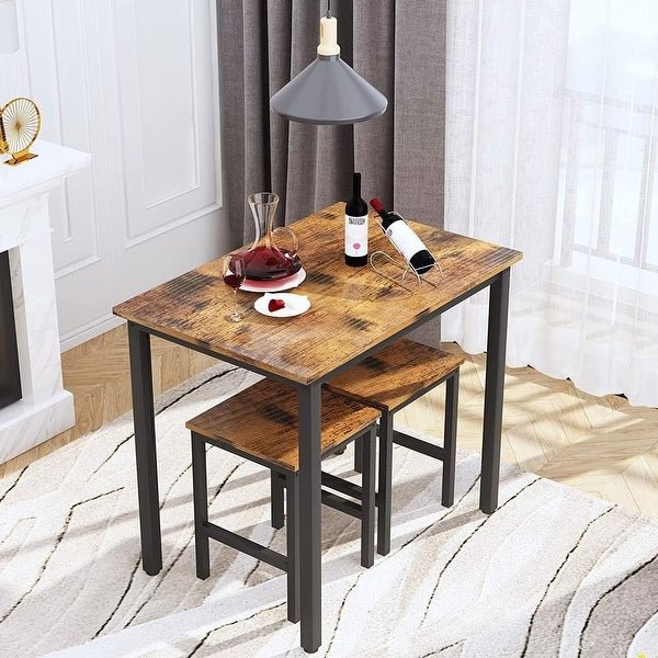 3 Piece Pub Dining Table Set， Industrial Bar Table Set with 2 stools for Home， Kitchen， Dining Room， Bar