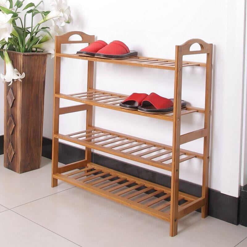 Zimtown Natural Bamboo 4 Tiers Shoe Rack Shoe Storage Organizer 12-Batten Free Standing Shoe Tower Shoe Shelf Shoe Cabinet for Entryway Hallway Living Room Closet， Wood Color