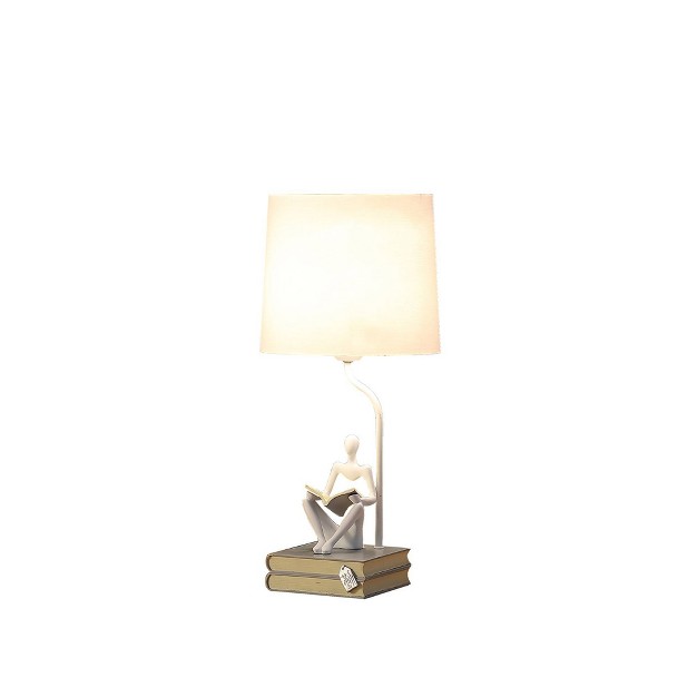 Reader Sitting A Gray Stack Of Books Polyresin Table Lamp White Ore International