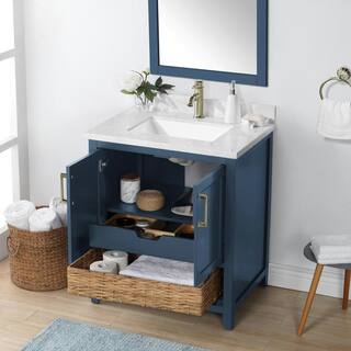 Home Decorators Collection Newhall 30 in. W x 22 in. D x 34.5 in. H Single Sink Bath Vanity in Grayish Blue with White Cultured Marble Top Newhall 30GB