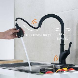 GIVING TREE Single-Handle Touchless Pull-Down Sprayer Kitchen Faucet with Motion Sensor in Matte Black WAHDFAUC0004R1