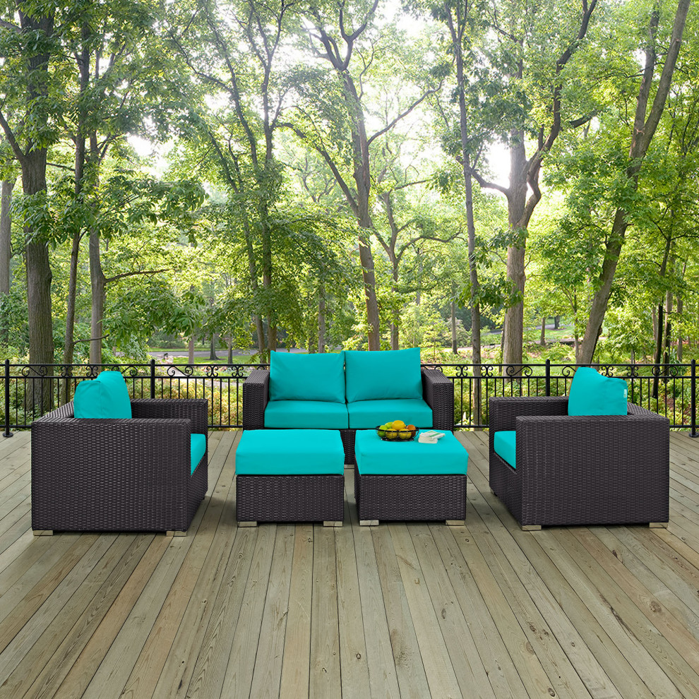 Convene 5 Piece Outdoor Wicker Rattan Sofa Set   Tropical   Outdoor Sofas   by PARMA HOME  Houzz