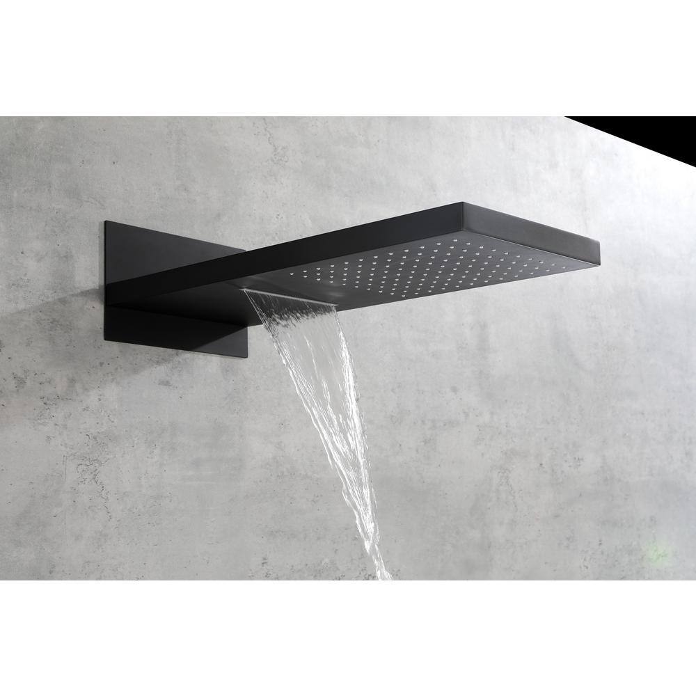 Nestfair 3-Spray Wall Bar Shower Kit with Waterfall Shower Head and Hand Shower in Matte Black DGP038M