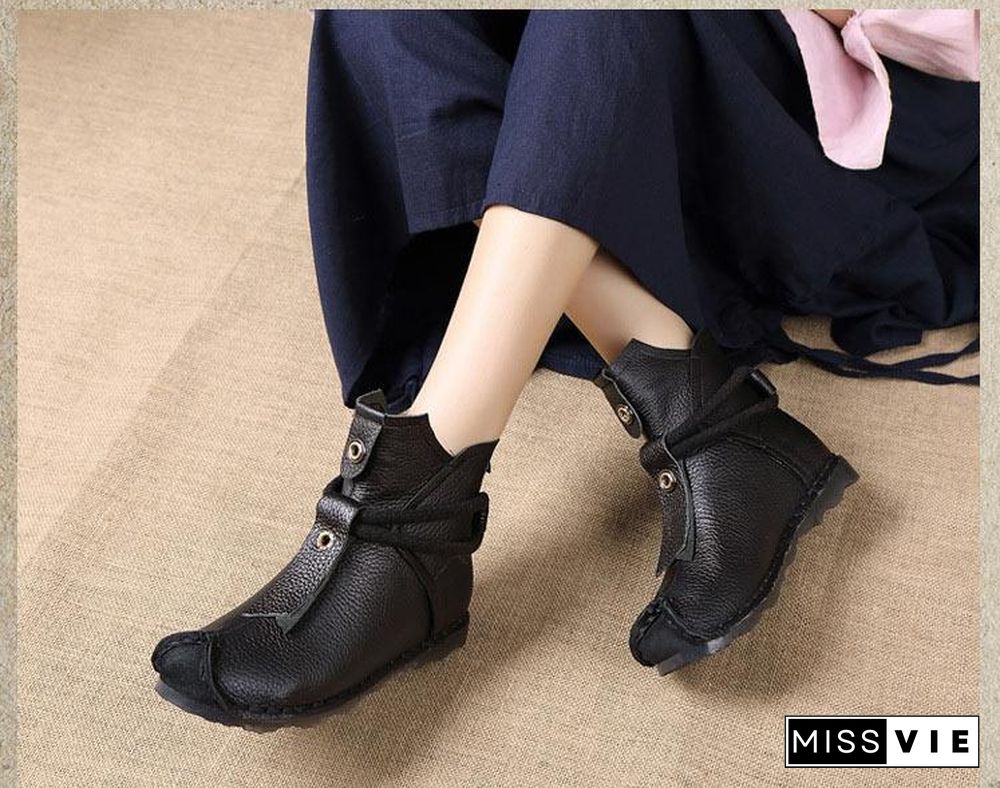 Women Genuine Leather High Quality Fashion Short Flats Ankle Boots