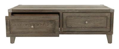 Signature Design by Ashley Chazney Industrial Lift Top Coffee Table with 2 Storage Drawers, Brown