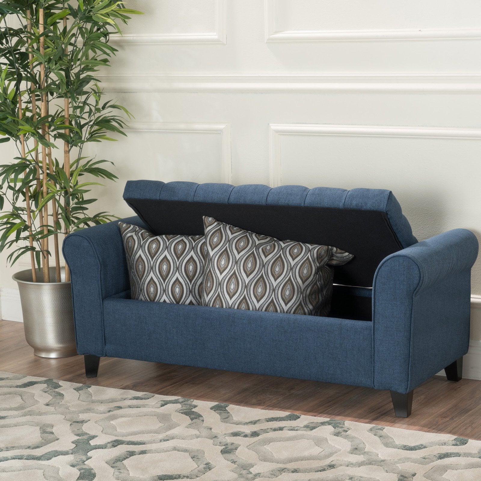 Ultima Fabric Armed Indoor Storage Bench, Blue