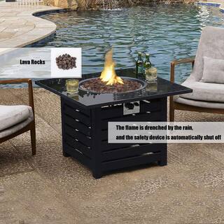 CASAINC Metal Square 40000 BTU Auto-Ignition Propane Gas Fire Pit Table in Black WFEHFP-08-A