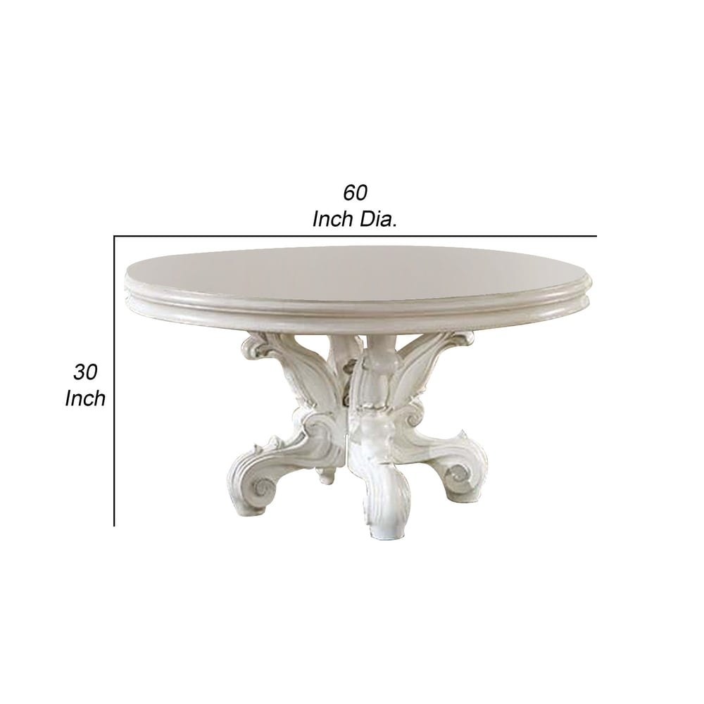 Clover 60 Inch Round Wood Dining Table  Single Pedestal Base  Bone White