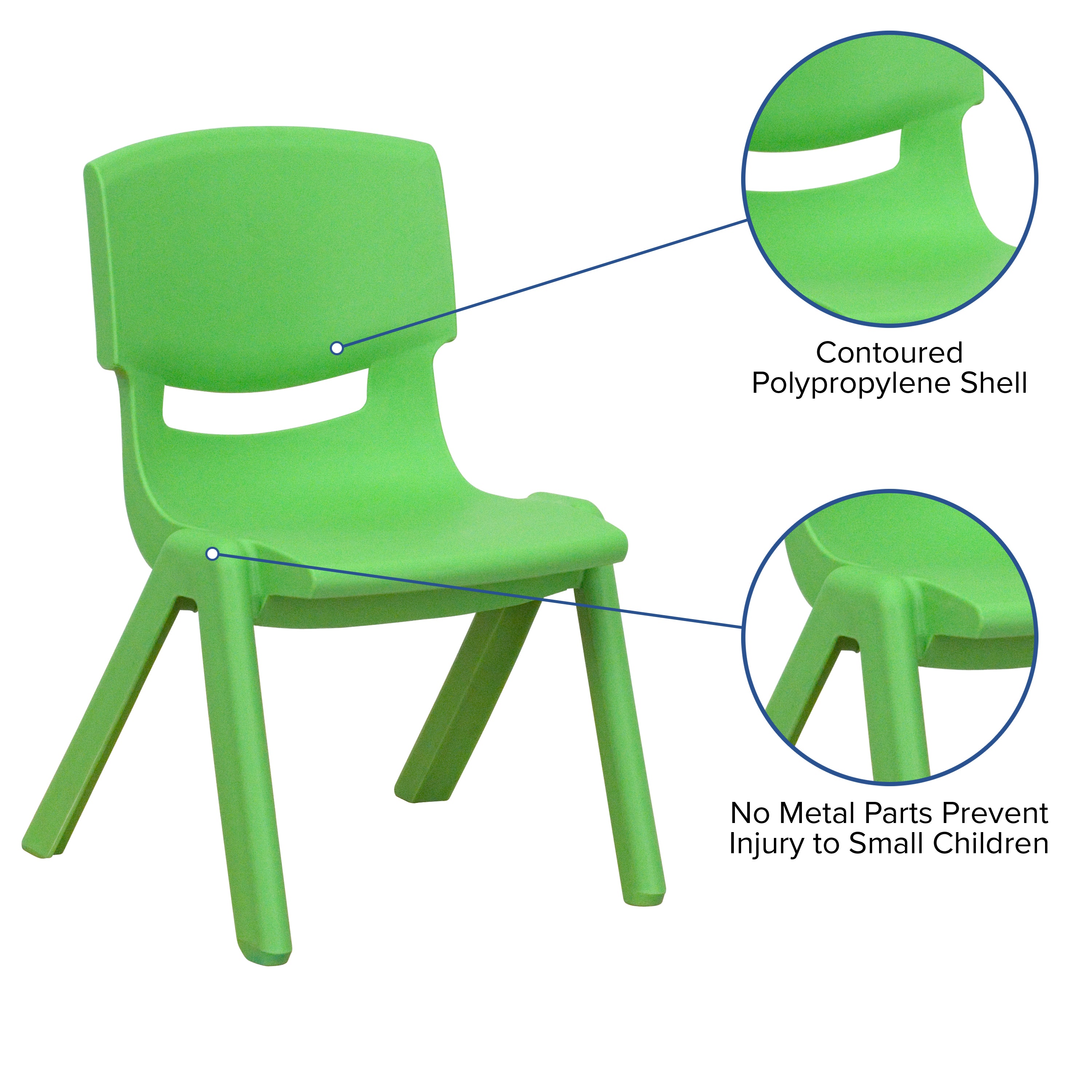 BizChair 2 Pack Green Plastic Stackable School Chair with 10.5'' Seat Height