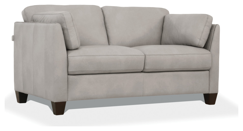 Leatherette Loveseat With Tapered Legs And Sloped Armrests Dusty White   Transitional   Loveseats   by VirVentures  Houzz