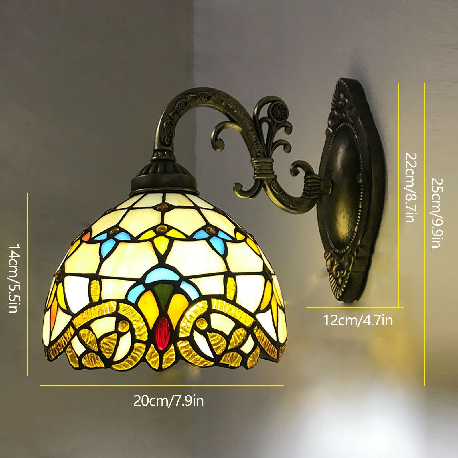 TFCFL  Style Glazed Wall Sconce Stained Glass Shade Wall Lamp Decor Art Fixture