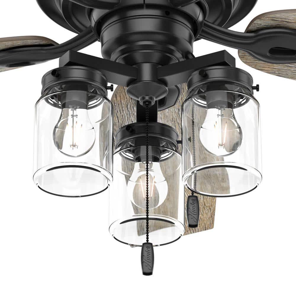 Hunter Crown Canyon II 52 in IndoorOutdoor Matte Black Ceiling Fan with Light Kit