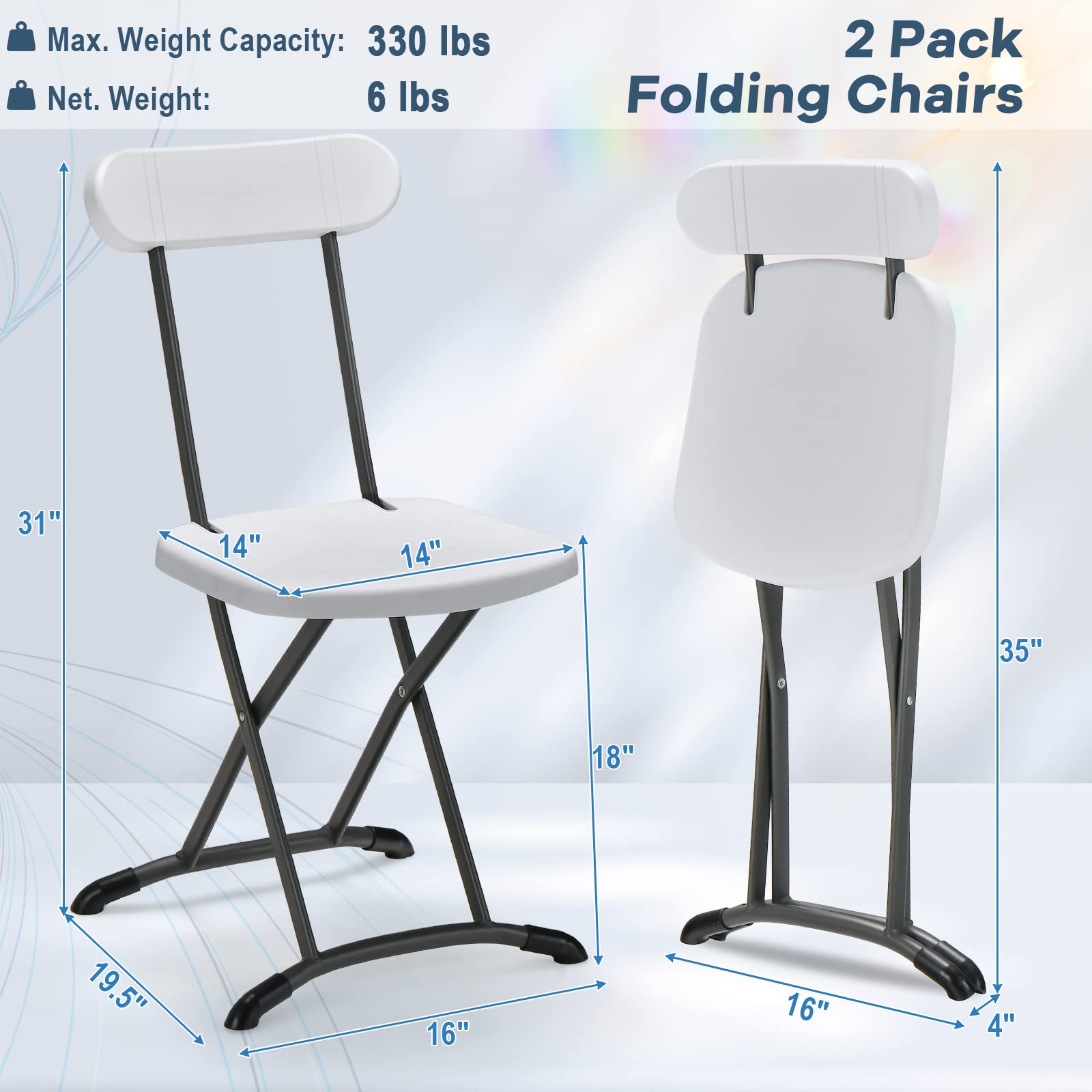 Giantex 2-Pack Folding Chairs, Plastic Event Chairs, Lightweight Foldable Chairs with Solid X-Shape Frame