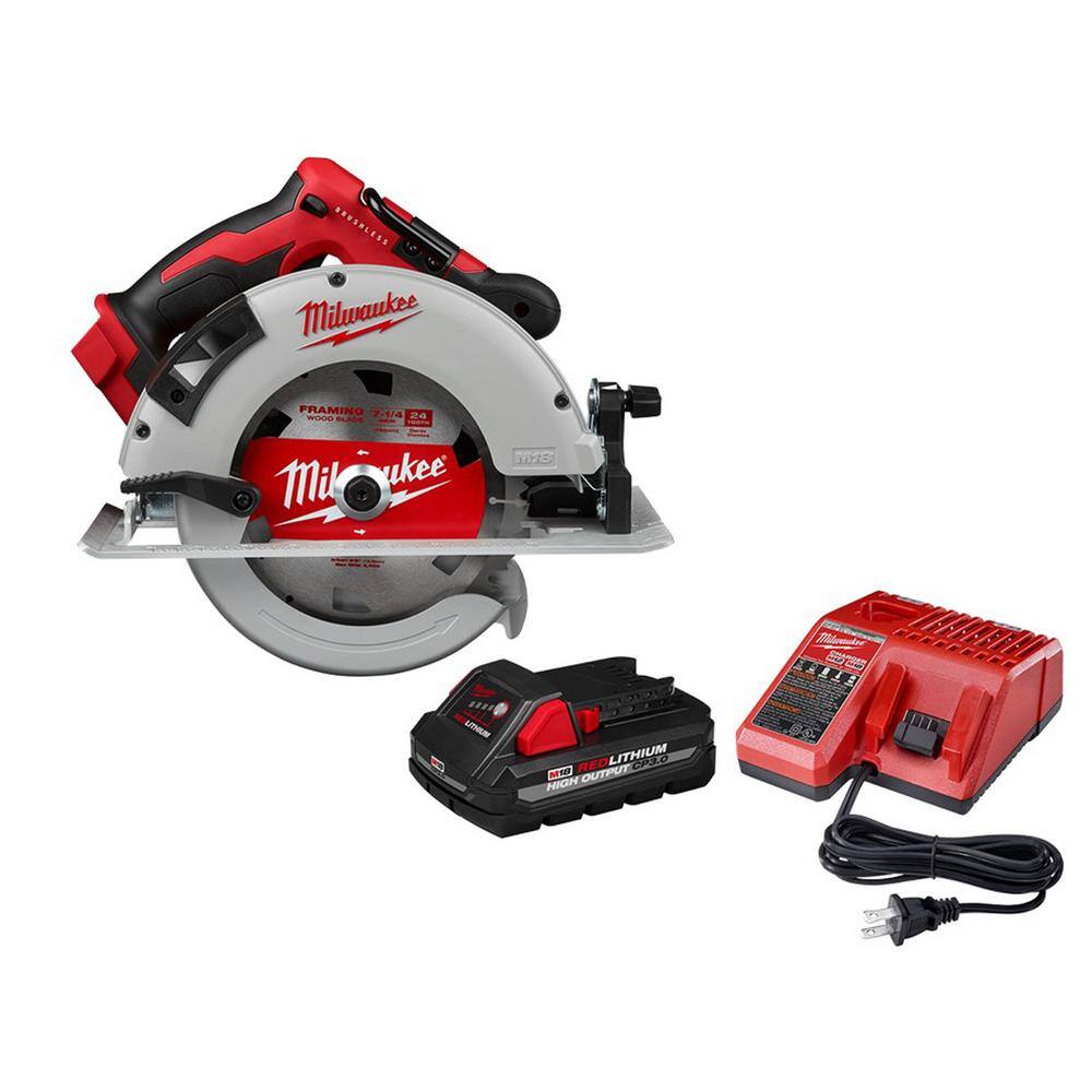 MW M18 18V Lithium-Ion Brushless Cordless 7-14 in. Circular Saw W 3.0Ah Battery and Charger 2631-20-48-59-1835