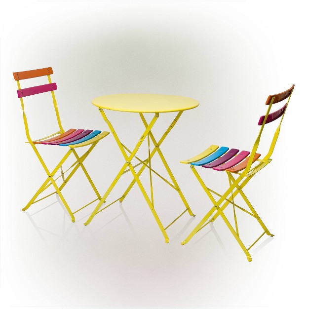 Steel Foldable Bistro Set Vibrant Rainbow Alpine Corporation