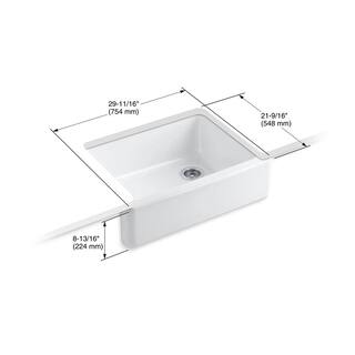 KOHLER Whitehaven Farmhouse Undermount Apron Front Cast Iron 30 in. Self-Trimming Single Bowl Kitchen Sink in White K-6487-0