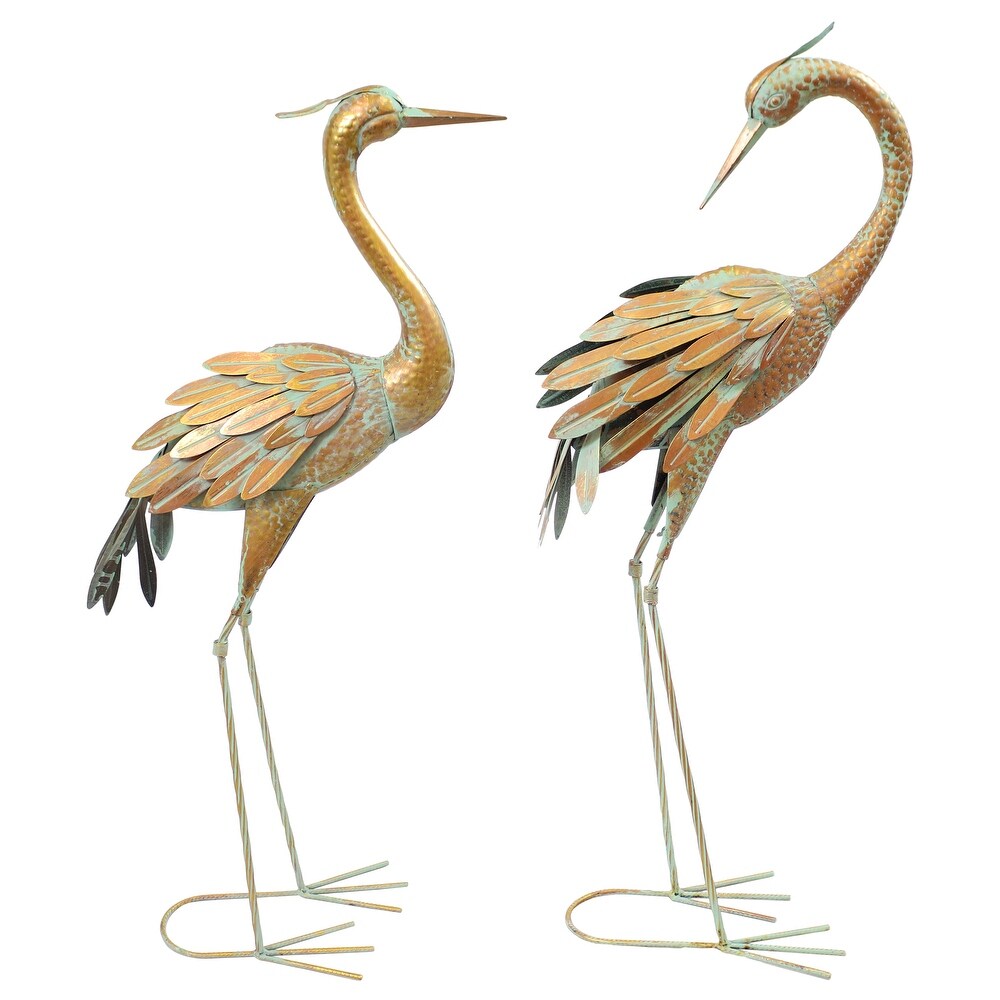 Sunnydaze Elegant Golden Crane Metal Outdoor Garden Statue   2 Statues