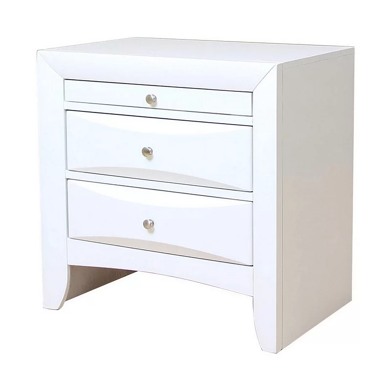 Contemporary 3 Drawer Wood  Nightstand By Ireland， White