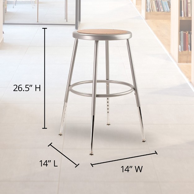 National Public Seating 6200 Series Heavy Duty 18 Inch Adjustable Height Steel Stool With 1 Inch Round Seat Pan Grey Frame And Legs