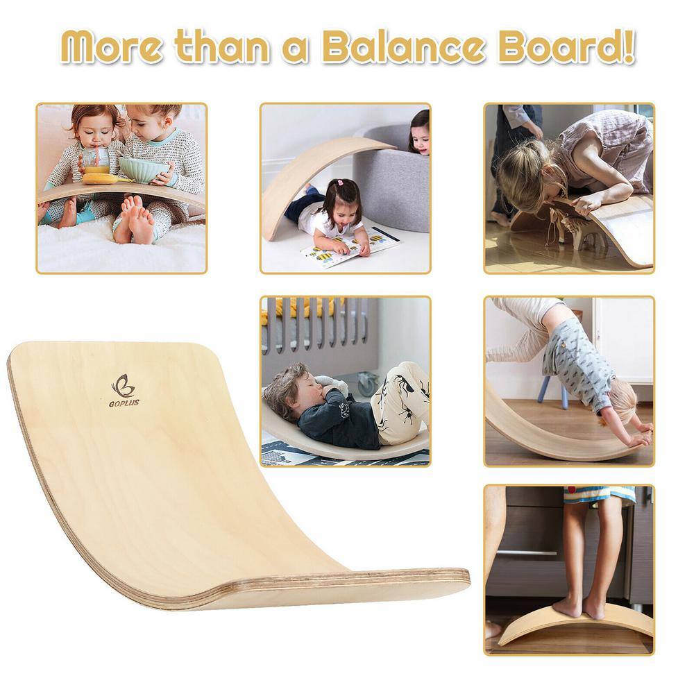 Costway 35 in. Wooden Wobble Balance Board Kids Rocker Yoga Curvy Board Toy with Felt Layer SP37303NA