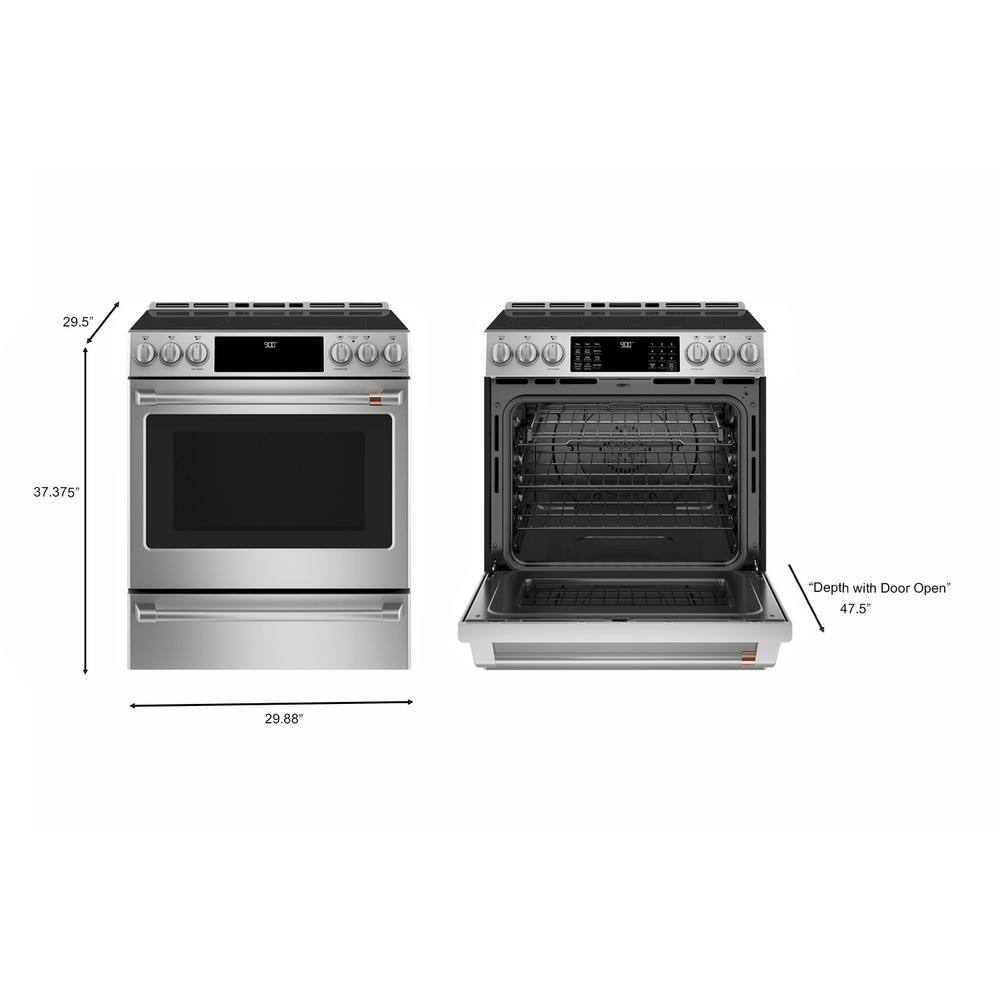 Cafe 30 in. 5.7 cu. ft. Slide-In Smart Electric Range with Convection in Stainless Steel Self Clean CHS900P2MS1