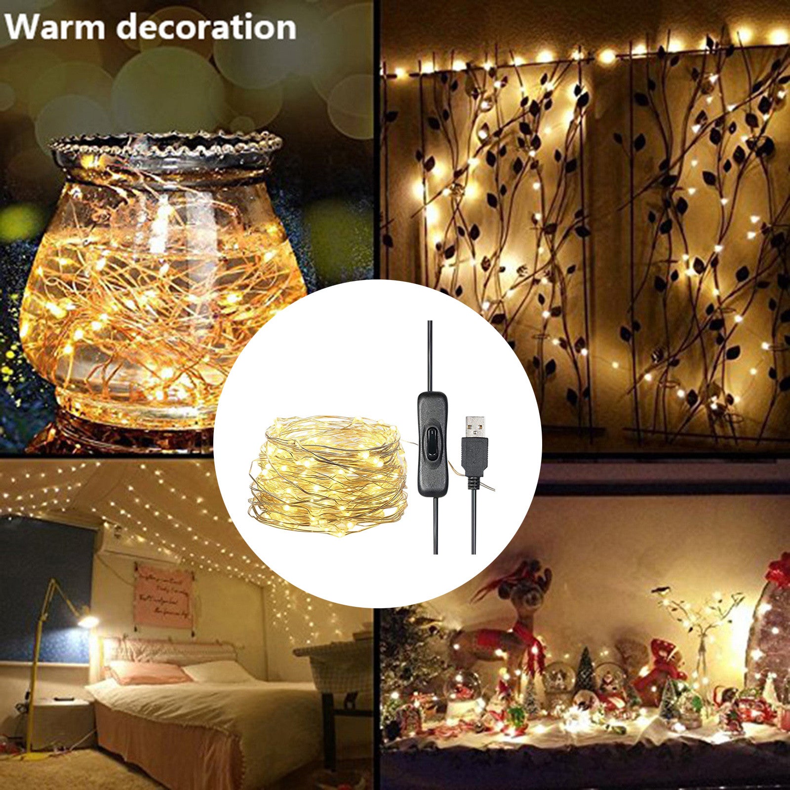 5m 50LED Lights USB Rope Lights IP65 Waterproof Wire Warm Christmas Tree Led lights for bedroom outdoor floor lamp pendant DIY Wedding Party Bedroom Terrace(Multicolor)