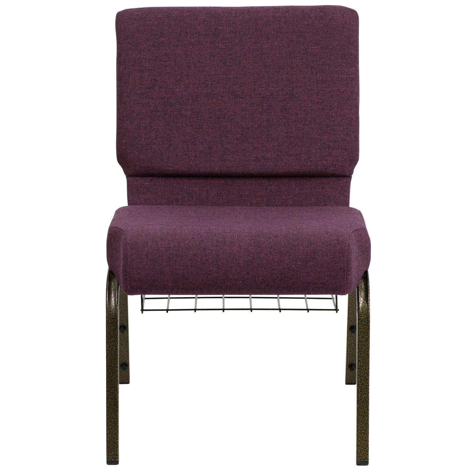 Flash Furniture HERCULES Series 218221W Church Chair in Plum Fabric with Cup Book Rack 8211 Gold Vein Frame  Crowdfused