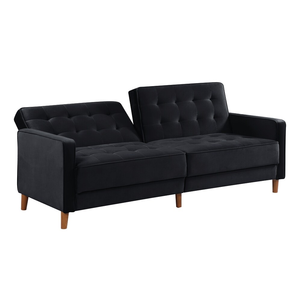 Modern Velvet Upholstered Sofa Bed Adjuastable Reclining Sofa with Split Tufted Back and Wooden Legs