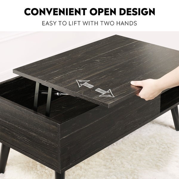 Wood Lift Tabletop Dining Table， Lift Top Coffee Table with Hidden Compartment and Adjustable Storage Shelf