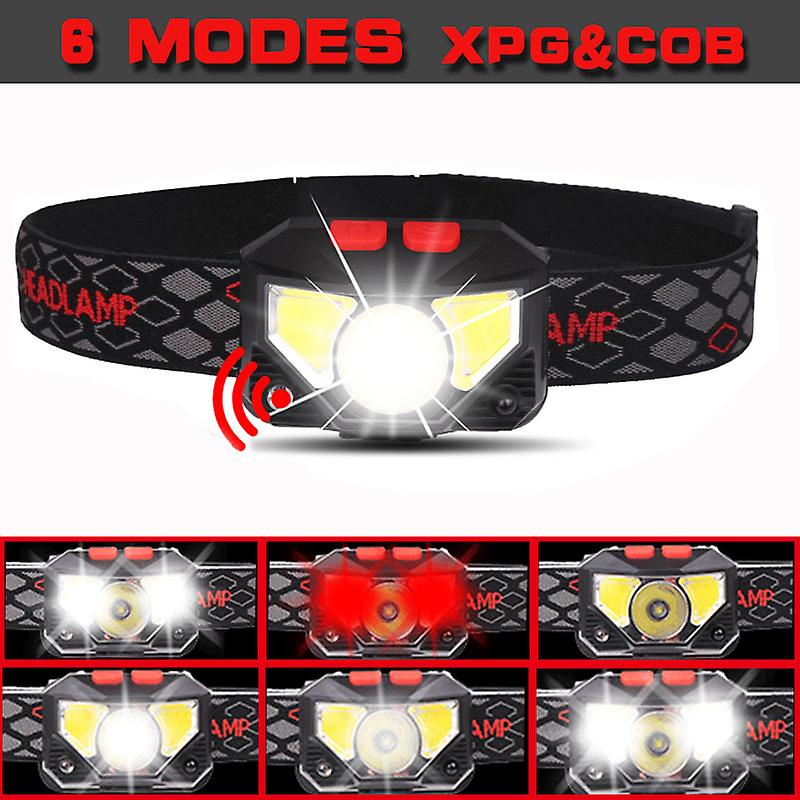 8 Modes Handfress Motion Sensor Powerful Led Headlight Headlamp Head Lamp Cob Flashlight Torch Head Light For Camping， Fishing