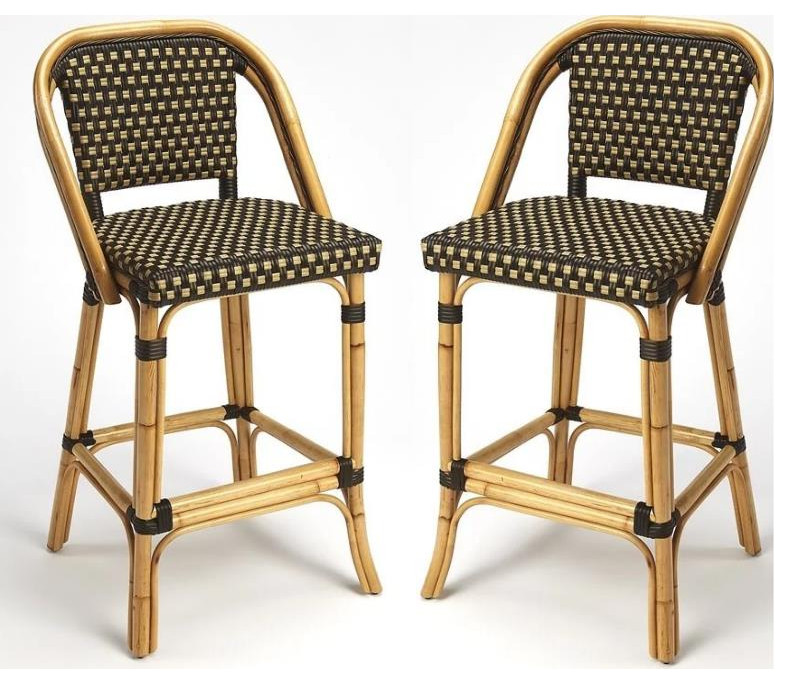 Home Square 2 Piece Rattan Bar Stool Set in Dark Brown   Tropical   Outdoor Bar Stools And Counter Stools   by Homesquare  Houzz