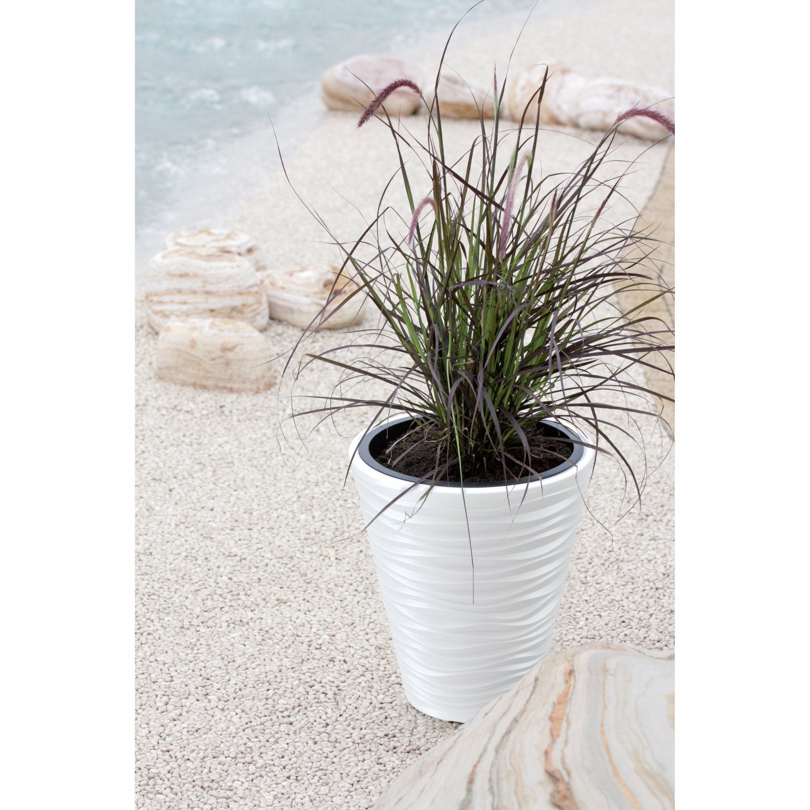 Kasamodern Modern Round Planter Pot with Horizontal Waves