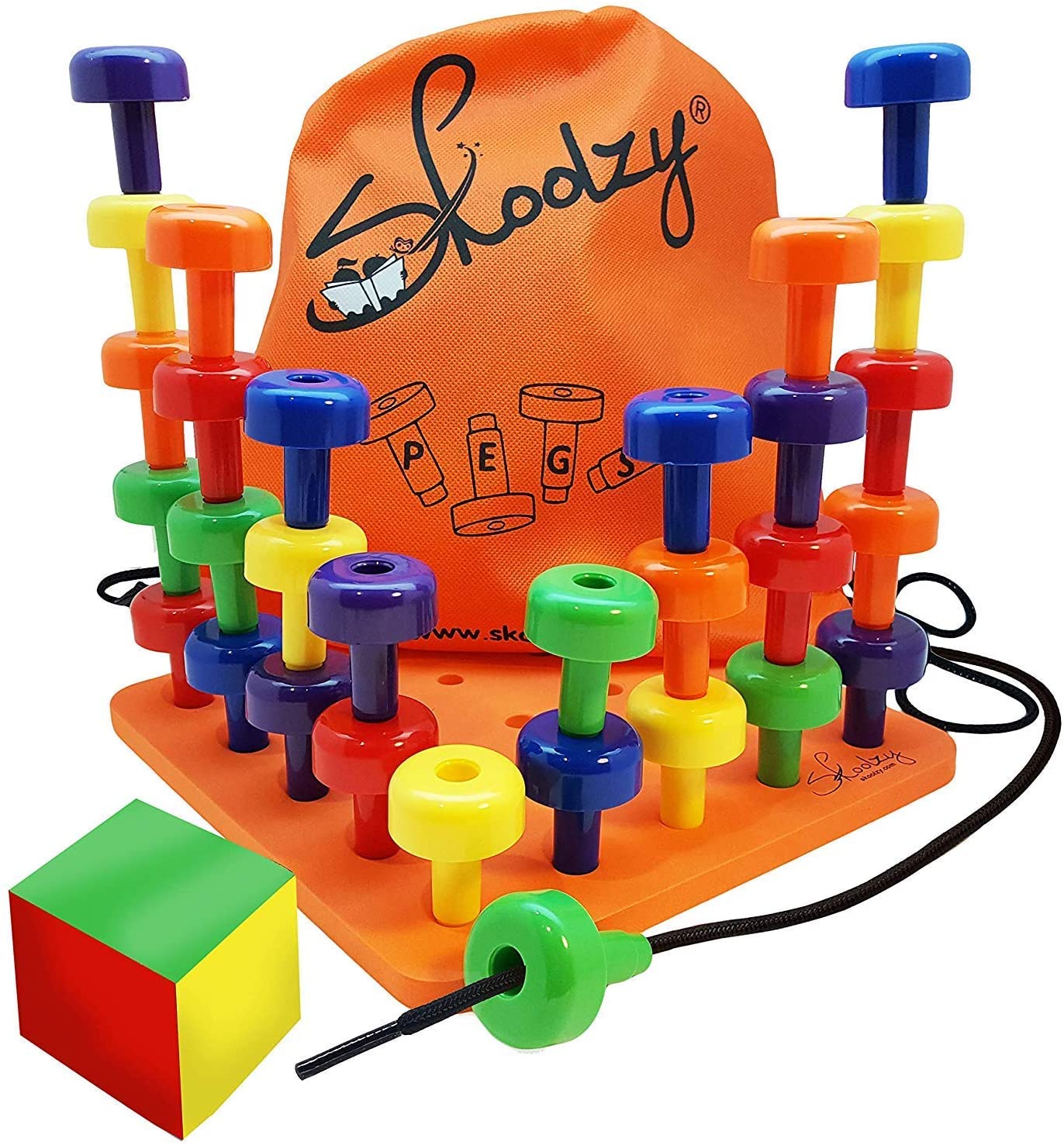 Skoolzy Peg Board Set - Montessori Toys for Toddlers， Preschool Kids， 30 Lacing Pegs